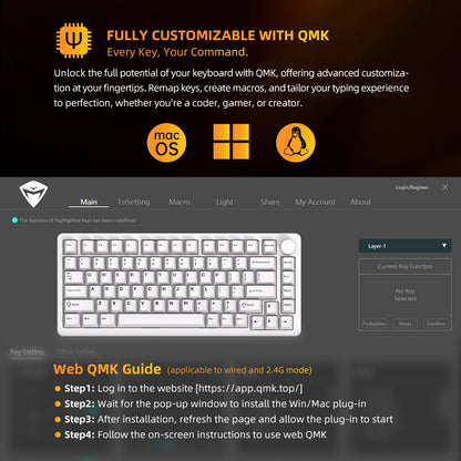 Machenike K600-B82W Mechanical Keyboard Tri-Modes Gasket Mounted 75% ANSI Layout RGB Backlit Wireless Gaming Keyboard