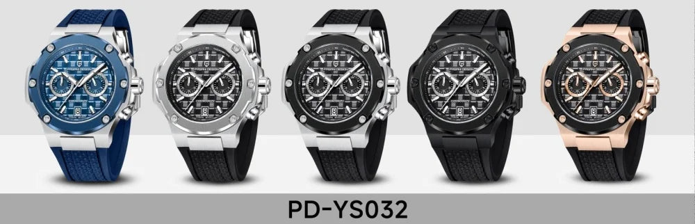 PAGANI DESIGN PD-YS032 Men's Quartz Watch 44mm Japan VK64 Movement Stainless Steel Case Rubber Strap Sapphire Glass 100M Waterproof
