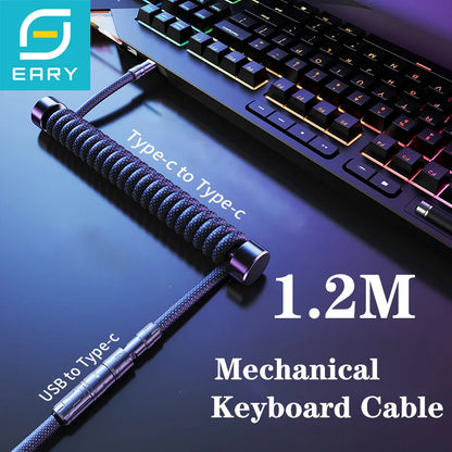 Eary 1.2m Coiled Keyboard Cable USB to Type-C Detachable Metal Aviator for Mechanical Gaming Keyboard Accessories for PC Laptop
