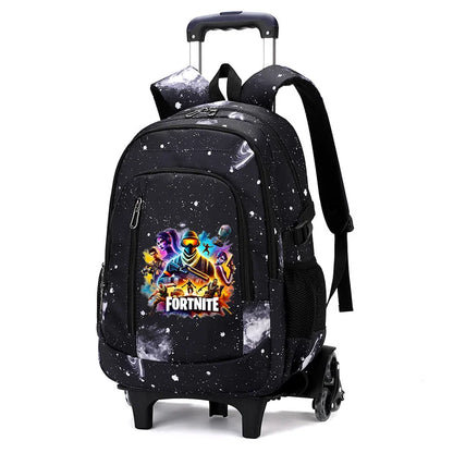 Fortnite 2 in 1 Trolley Backpack Starry Sky Print Large Capacity Waterproof Laptop Bag Stair Climbing Design Student Schoolbag