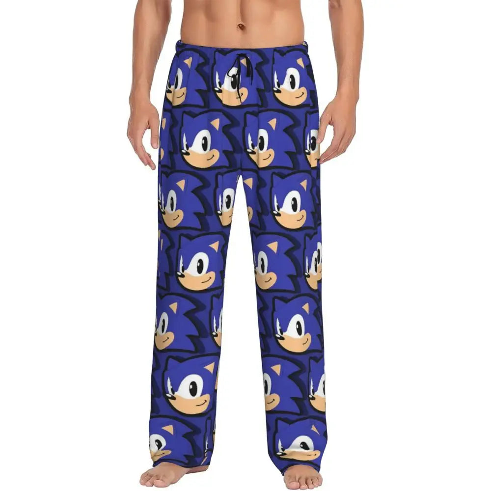 Pantalones de pijama personalizados para hombre con estampado «Soniced», con motivo de erizo, ropa de dormir, pantalones de estar por casa con bolsillos