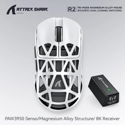 Attack Shark R2 Gaming Wireless Mouse PAW3950 8K Magnesium Alloy Lightweight Gaming Mouse Bluetooth Tri-Mode for Gaming/Office