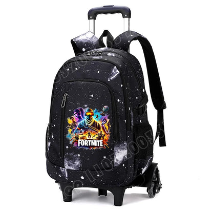 Fortnite 2 in 1 Trolley Backpack Starry Sky Print Large Capacity Waterproof Laptop Bag Stair Climbing Design Student Schoolbag