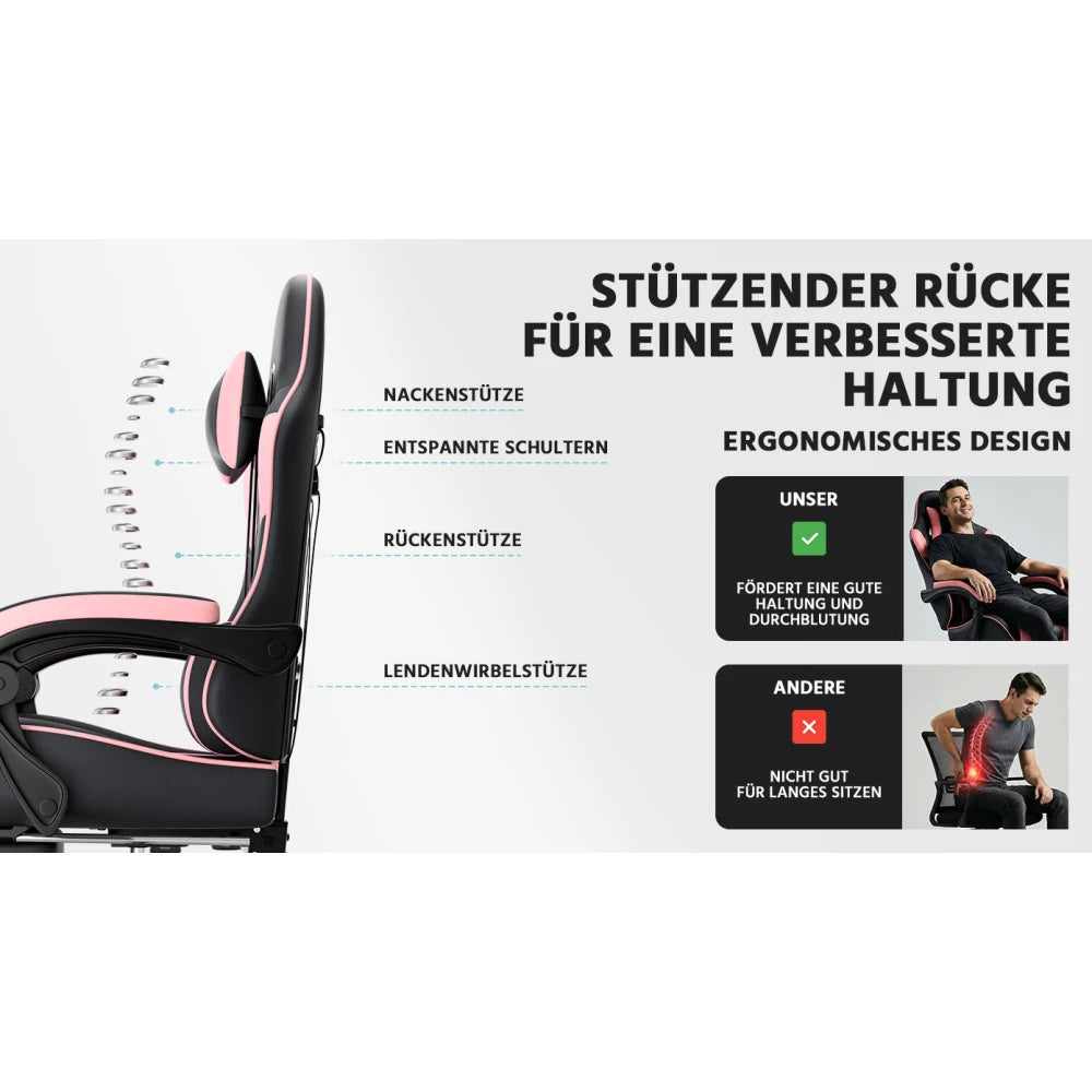 Ergonomic Computer Gaming Chair with Waist Support, Breathable PU Leather Office Chair, Seat Height and Backrest Adjustable