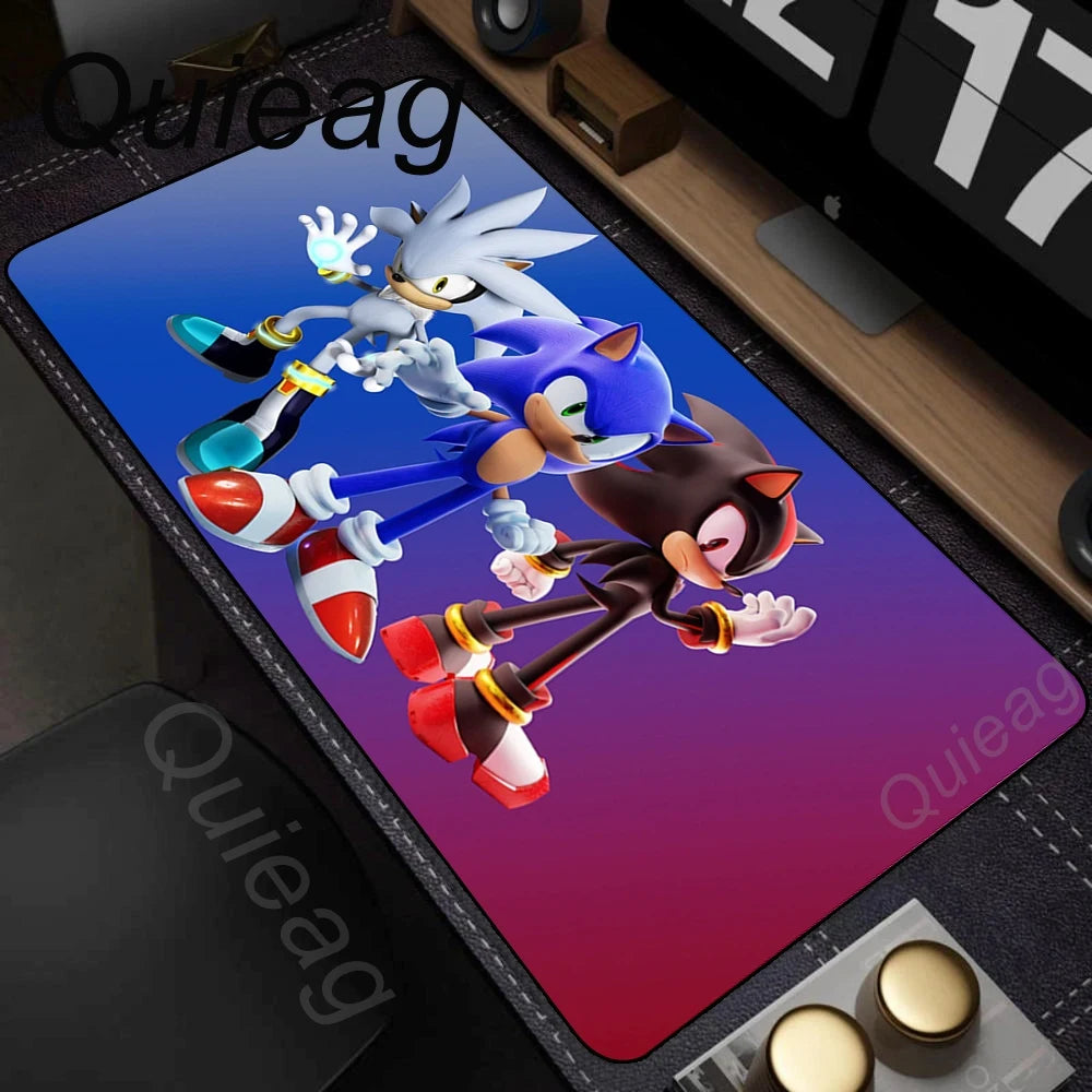 Anime Sonic The Hedgehog egérpad XXL íróasztali szőnyeg Lockrand játék kiegészítőkkel, HD nyomtatású egérpad, játék billentyűzet alátét, párnázott szőnyeg