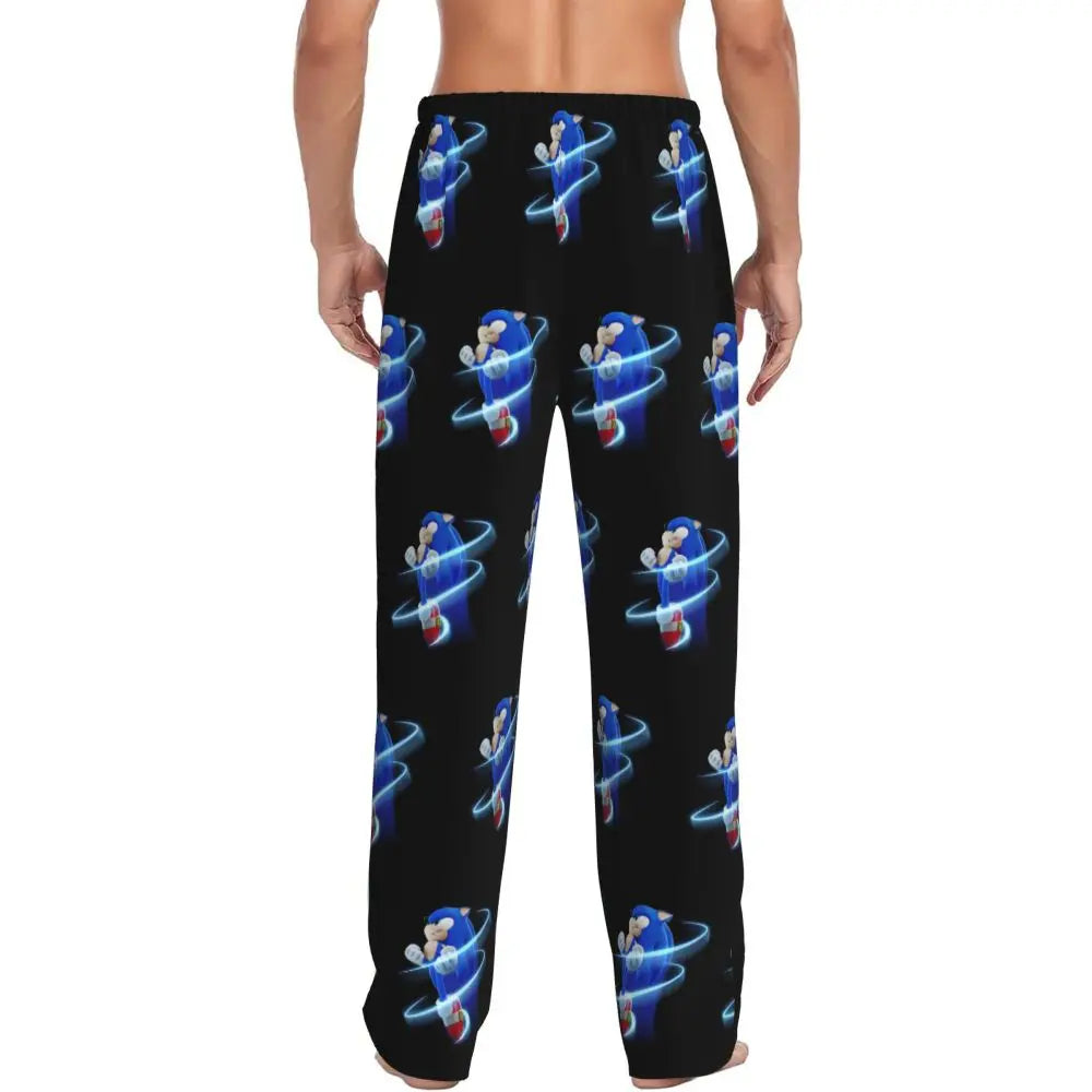 Pantalones de pijama personalizados para hombre con estampado «Soniced», con motivo de erizo, ropa de dormir, pantalones de estar por casa con bolsillos