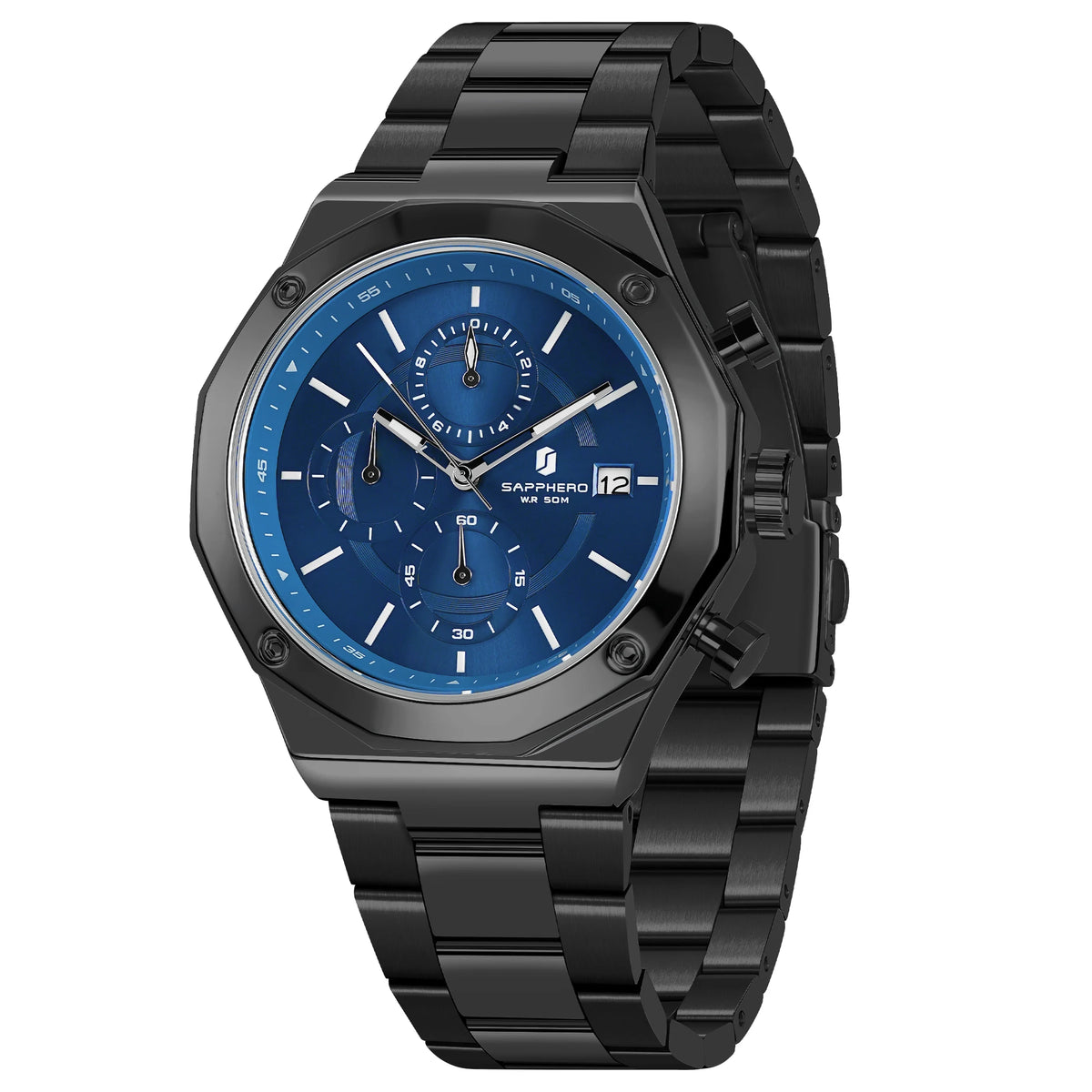 SAPPHERO Roségouden herenhorloge, modieus luxe horloge, roestvrijstalen horloge, waterdicht tot 50 m, herenhorloge, nieuwjaarscadeaus