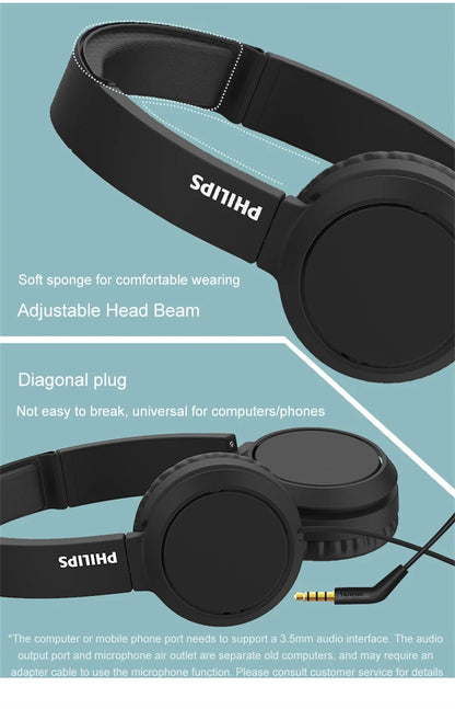 Philips TAH4105 langalliset kuulokkeet – HiFi-stereokuulokkeet, syvä basso ja HD-puhelutoiminto mikrofonilla, sopivat verkkokoulutukseen, toimistokäyttöön, pelaamiseen ja urheiluun