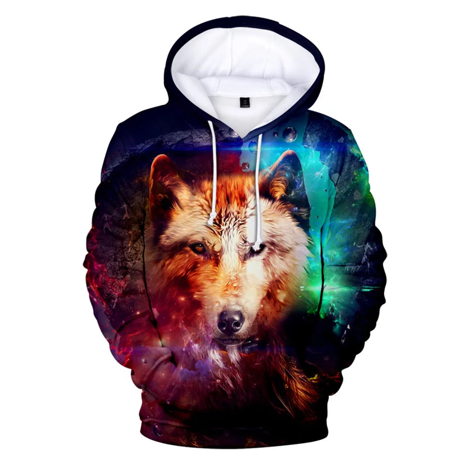 Hanorac cu glugă Cool Space Galaxy Wolf pentru bărbați, hanorace cu glugă, model „Bright Wolf”, hanorace la modă cu „Handsome Wolf”, hanorace de primăvară și toamnă, pulovere, hanorace