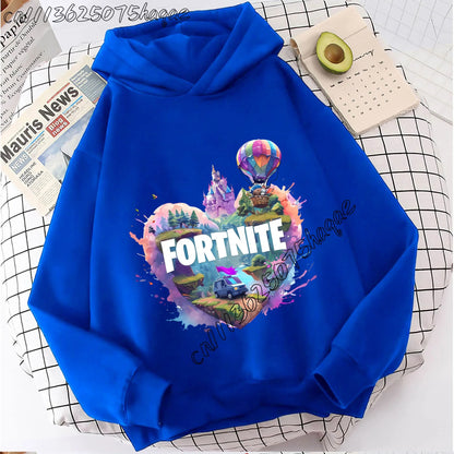 Casacos com capuz Fortnites para criança, sweatshirts anime Fortress Night, hoodies de jogo para primavera e outono, roupa desportiva infantil, presente