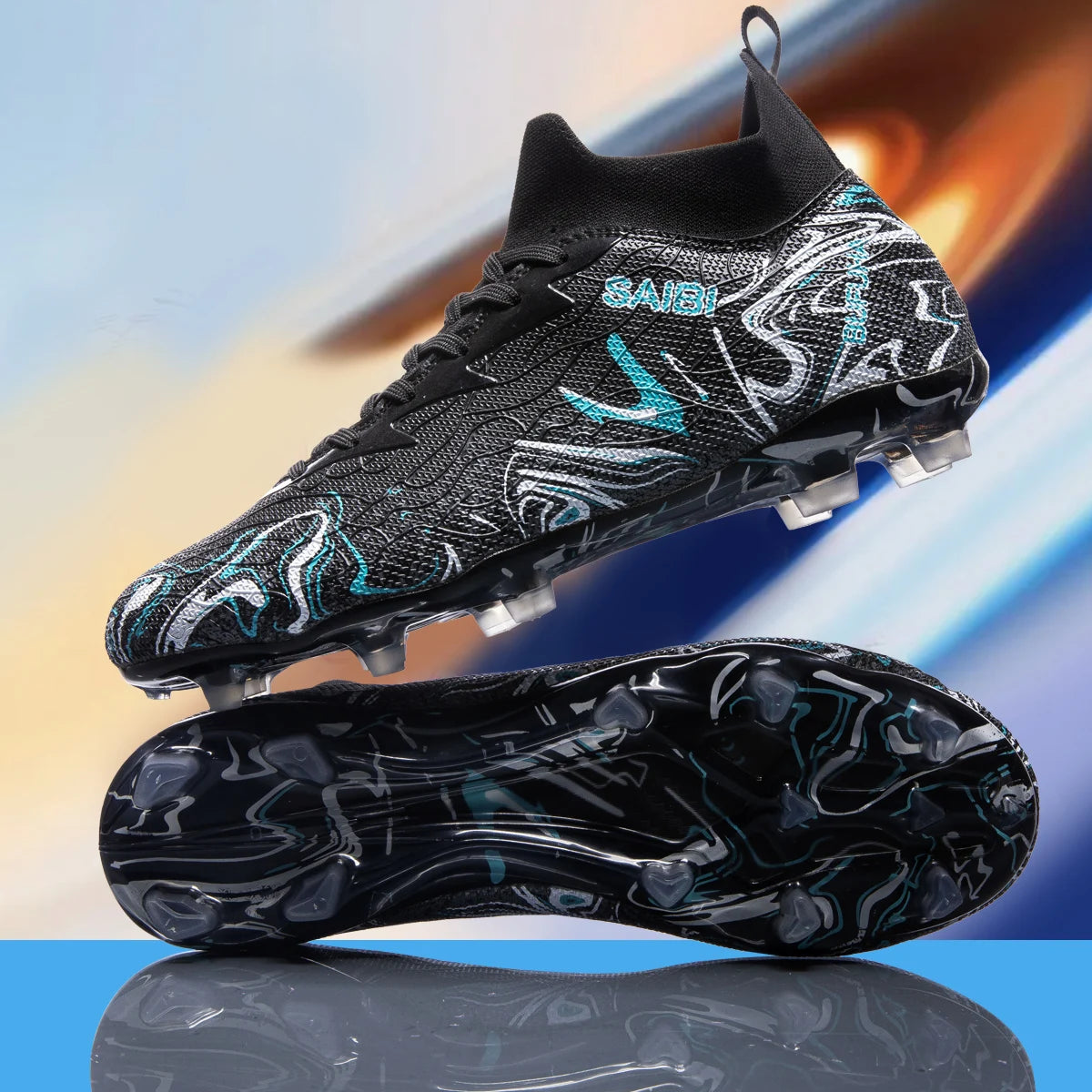Chaussures de football AG FG économiques, tige en mélange PU, crampons longs en TPU durables, antidérapantes, pour adultes, pour terrain en herbe naturelle