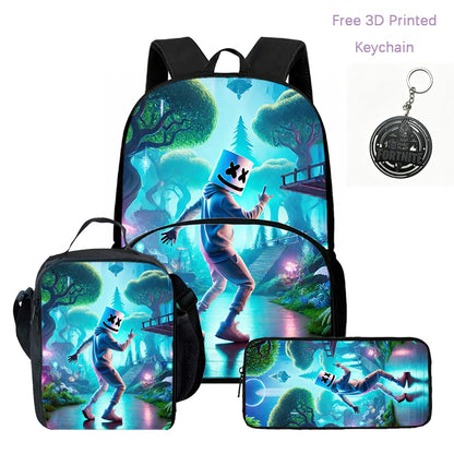 Lightweight FORTNITE 3Pcs Backpack With Front Pocket Lunch Bag Pencil Bag Free 3D Printed Keychain For Boys Girls Kids Aged 5-10