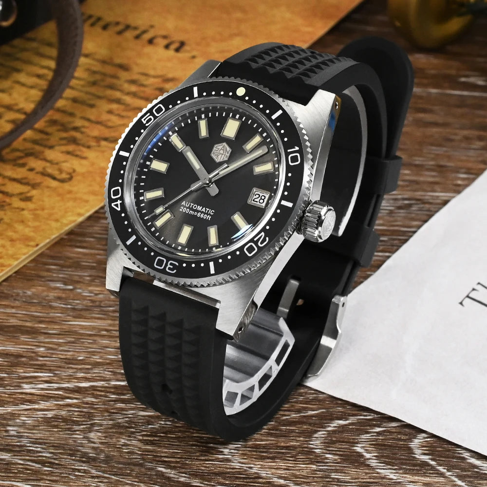 San Martin New 62mas 37mm Diver Men's Watch Classic Luxury Sapphire PT5000 SW200 Automatic Mechanical Watches Date 20Bar Luminous