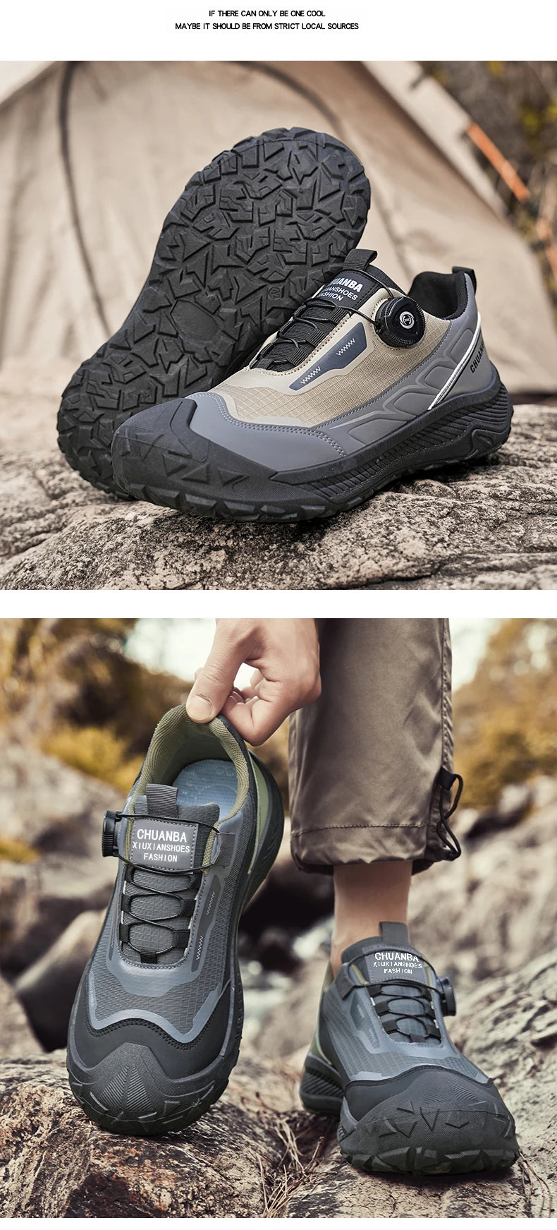 Rotary Buckle Men's Trekking Sneakers Outdoor Platform Hiking Shoes Comfortable Non-Slip Climbing Walking Shoes for Men