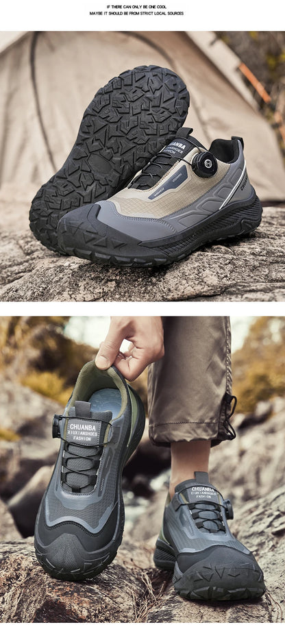 Rotary Buckle Men's Trekking Sneakers Outdoor Platform Hiking Shoes Comfortable Non-Slip Climbing Walking Shoes for Men
