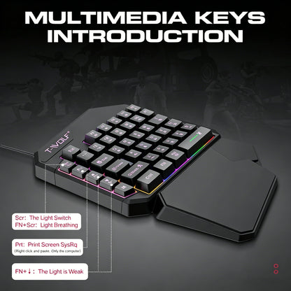 Wired One-Handed RGB Mechanical Gaming feel Keyboard, Mecha Membrane 40 Keys USB Professional Gaming Keypad Multimedia buttons