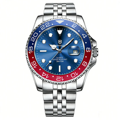 QINGXIYA Luxe herenhorloges met kwartsmechanisme, roestvrij staal, waterdicht, verlicht, datumweergave, herenpolshorloge, reloj hombre