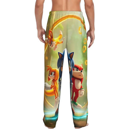 Pantalones de pijama personalizados para hombre con estampado «Soniced», con motivo de erizo, ropa de dormir, pantalones de estar por casa con bolsillos