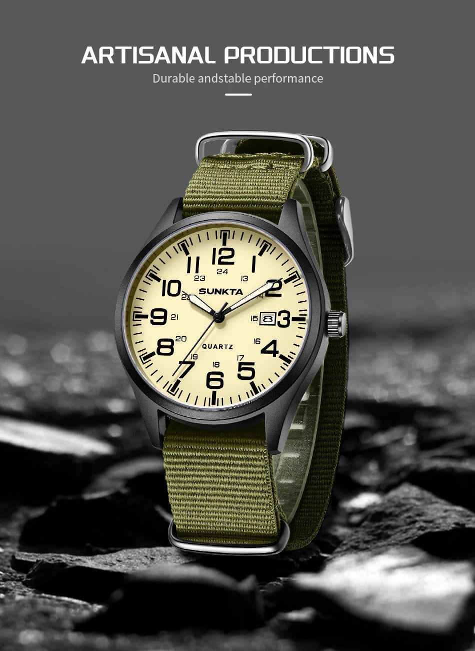 SUNKTA Top luxe herenhorloges, modieuze casual quartz-polshorloges, lichtgevend, 30 m waterdicht, nylon, LIGE-horloges, cadeaus voor mannen, Reloj