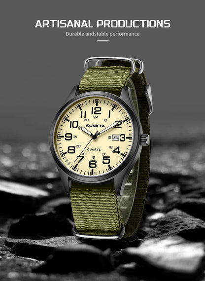 SUNKTA Top luxe herenhorloges, modieuze casual quartz-polshorloges, lichtgevend, 30 m waterdicht, nylon, LIGE-horloges, cadeaus voor mannen, Reloj