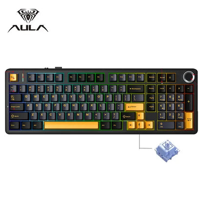 AULA F99 PRO Wireless Gaming Mechanical Keyboard 99 Keys Hot Swappable Gasket Structure 96% 8000mAh Battery Keyboard with Knob