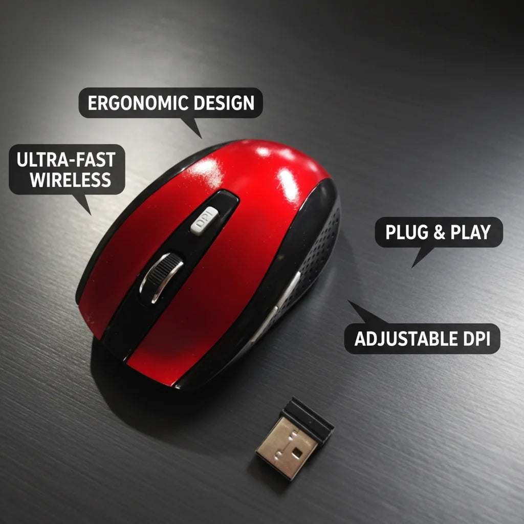 2.4G Wireless Mouse 7500 DPI Ergonomic Gaming Mouse with 6 Buttons, 4-Way Scroll Wheel, USB Optical Wireless Mouse for PC, Laptop & MacBook