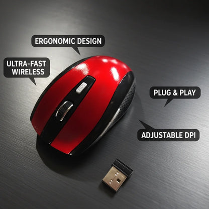 2.4G Wireless Mouse 7500 DPI Ergonomic Gaming Mouse with 6 Buttons, 4-Way Scroll Wheel, USB Optical Wireless Mouse for PC, Laptop & MacBook