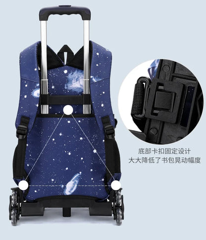Fortnite 2 in 1 Trolley Backpack Starry Sky Print Large Capacity Waterproof Laptop Bag Stair Climbing Design Student Schoolbag