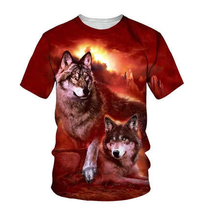 Dierenpatroon met wolf, 3D-print, heren-T-shirt met ronde hals, modieuze T-shirts, casual, korte mouwen, oversized, Y2K, Harajuku, unisex-kleding