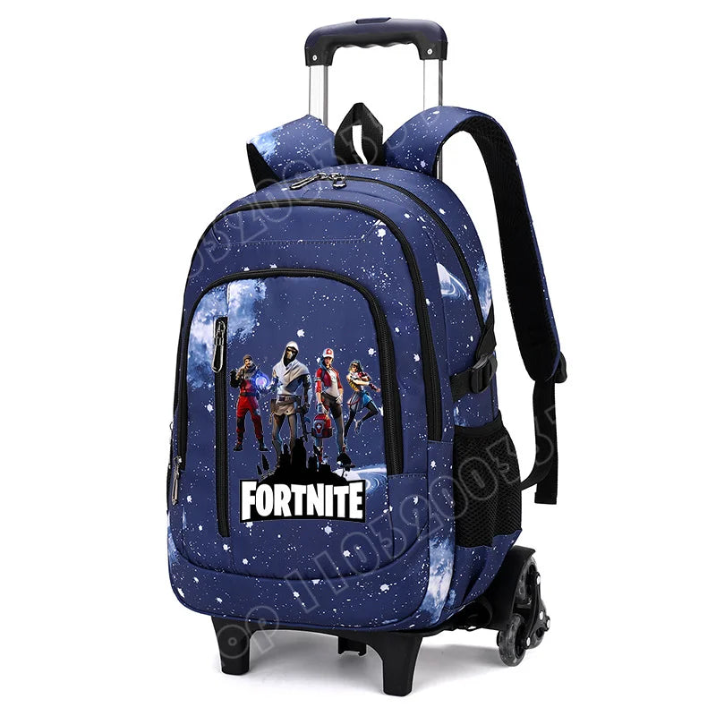 Fortnite 2 in 1 Trolley Backpack Starry Sky Print Large Capacity Waterproof Laptop Bag Stair Climbing Design Student Schoolbag