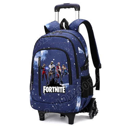 Fortnite 2 in 1 Trolley Backpack Starry Sky Print Large Capacity Waterproof Laptop Bag Stair Climbing Design Student Schoolbag