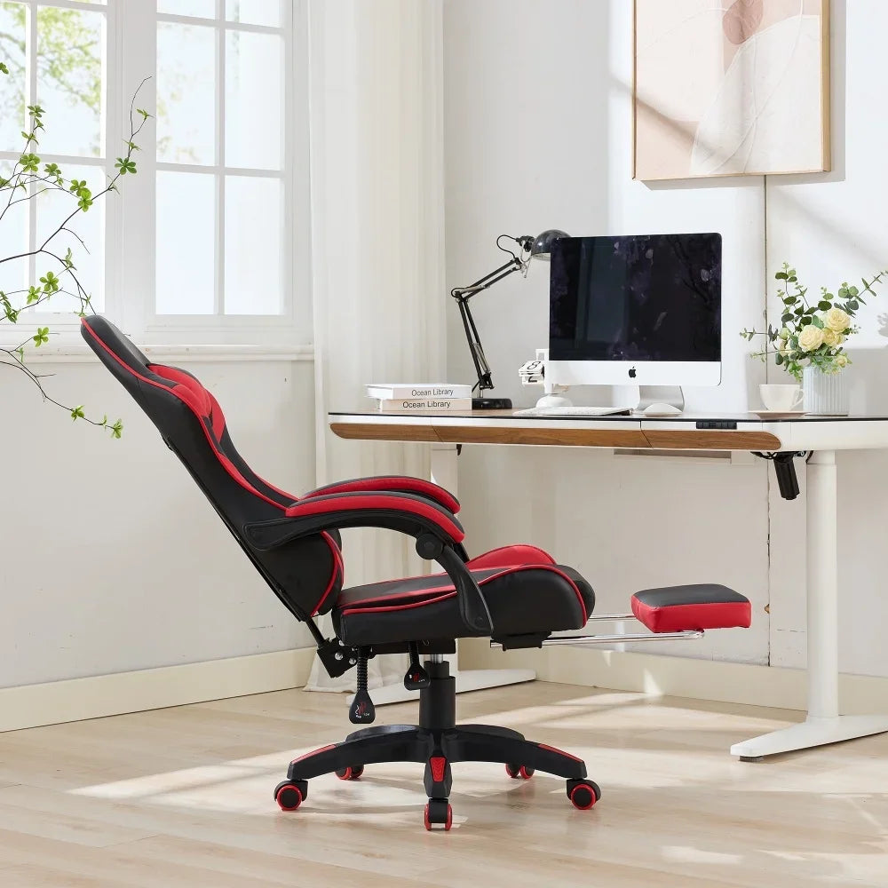 360 ° - Swivel Ergonomic Racing Design Gaming Chair Leather, Headrest and Lumbar Support for Office and Gaming - Black&Red