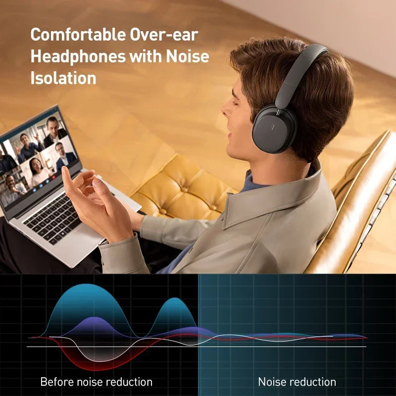 Baseus Bowie D05 Bluetooth 5.3 Wireless Headphones with 40mm HiFi Driver, 70H Battery Life, Spatial Audio, Foldable Over-Ear Headset
