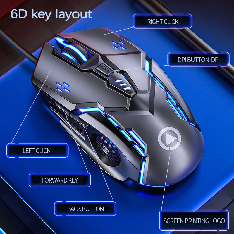 UTHAI G5 Six key 3200DPI wired illuminated gaming mouse, e-sports mechanical mute computer accessories