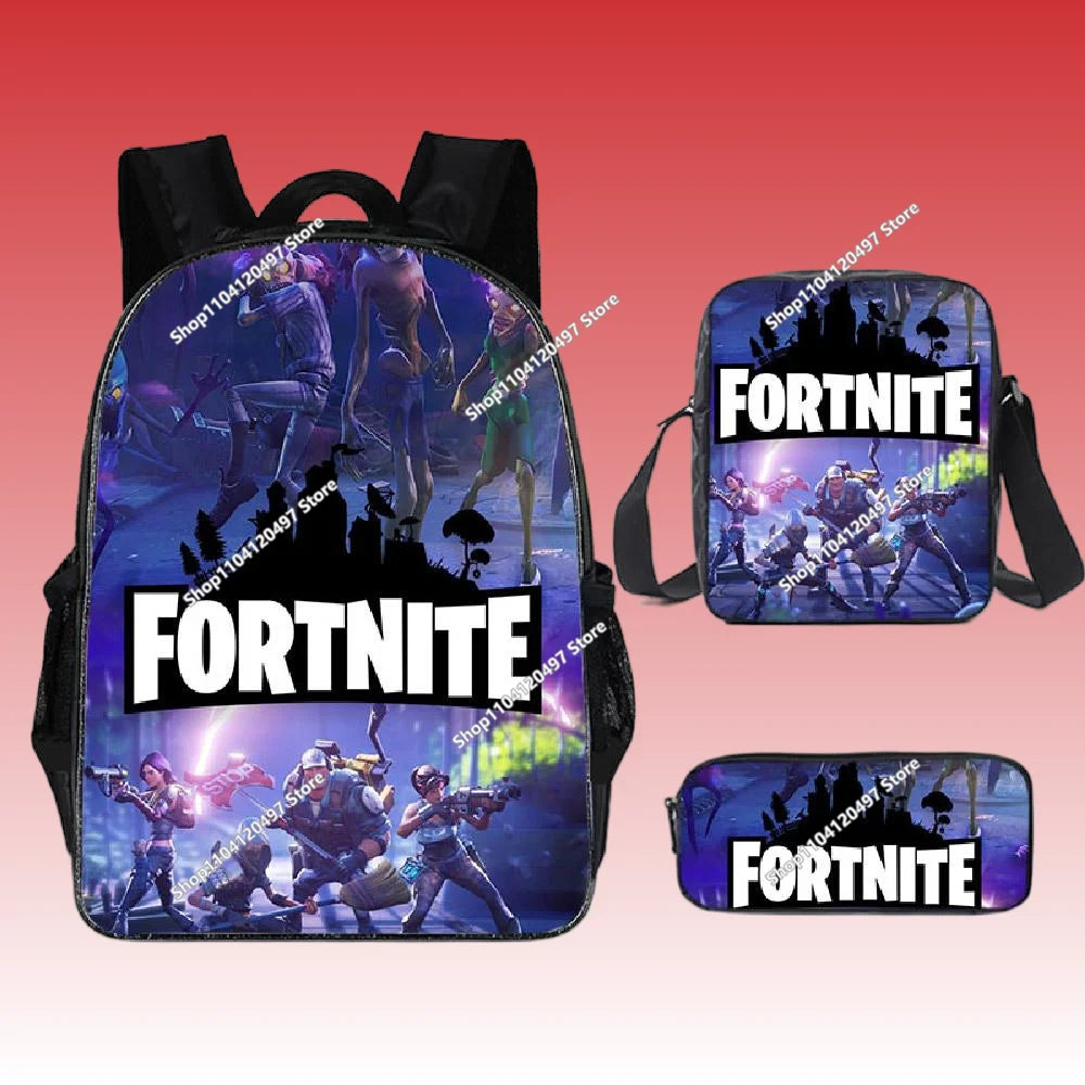 Fortnite Anime Character New Backpacks Cartoon Battle Royale Student 3-piece Set Book Bag Meal Box Pen Bag Anime Gifts