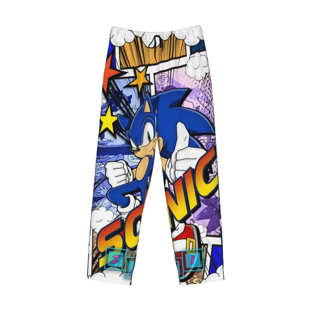Pantalones de pijama personalizados para hombre con estampado «Soniced», con motivo de erizo, ropa de dormir, pantalones de estar por casa con bolsillos