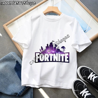 Summer New Fortnite Children T-shirts Cartoon Character Graphic T-shirt Casual Sports Short Sleeves Sports Tops Kids Boys Clothing