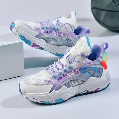 Chaussures de basket-ball unisexes, chaussures d'entraînement de compétition en plein air en maille tendance, bottes de basket-ball plates antidérapantes à rebond pour hommes