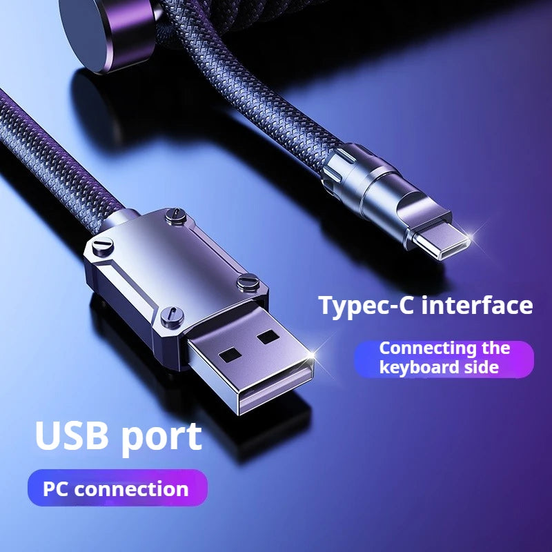 Eary 1.2m Coiled Keyboard Cable USB to Type-C Detachable Metal Aviator for Mechanical Gaming Keyboard Accessories for PC Laptop