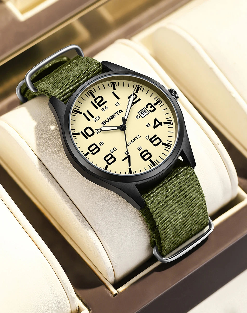 SUNKTA Top luxe herenhorloges, modieuze casual quartz-polshorloges, lichtgevend, 30 m waterdicht, nylon, LIGE-horloges, cadeaus voor mannen, Reloj
