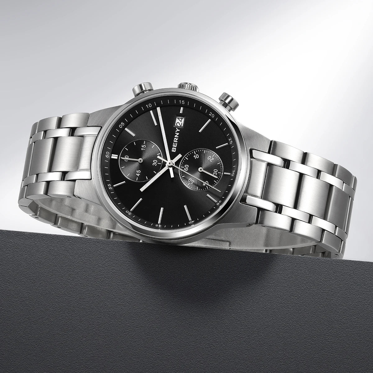 Montre pour homme BERNY – Chronographe multifonction à quartz, style décontracté et tendance, affichage de la date, aiguilles luminescentes, montre-bracelet sportive et colorée