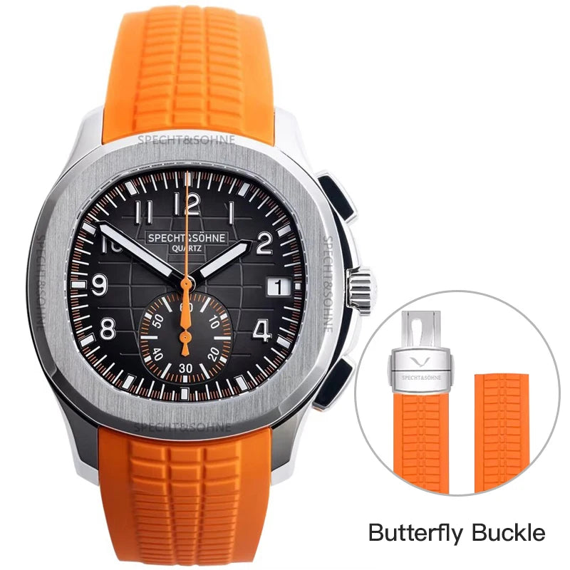 Specht & Söhne New Classic 5167 Men's Watch Orange Color Sapphire Crystal Rubber Strap Sports Male Quartz Watches 50M Waterproof
