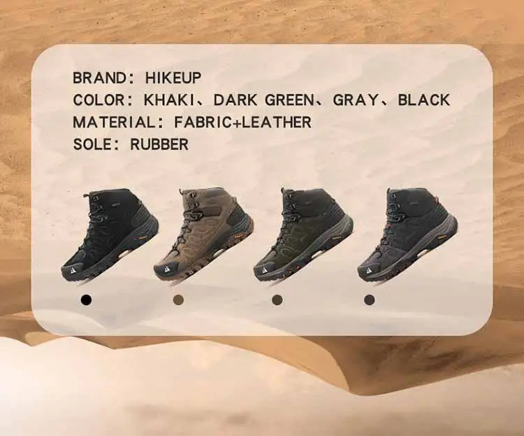 Botas de caminhada de cano alto para homem HIKEUP, calçado de inverno para exterior, com atacadores, antiderrapante, desportivo e casual, botas de trekking em camurça, quentes para homem