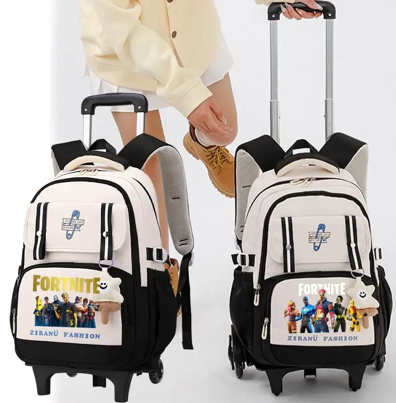 Fortnite Student Rolling Backpack Large Capacity Waterproof Lightweight Design Minimalist Laptop School Bag Casual Travel Bag