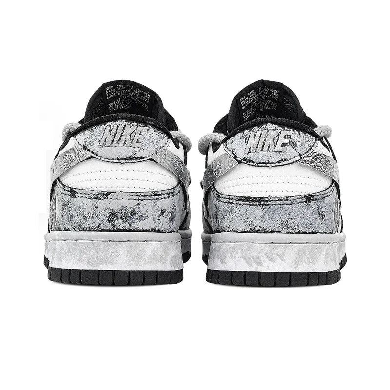 Sneakers personalizzate Nike Dunk "Silver Bloom Rose" con effetto Ink Wash & Splatter, scarpe da skate unisex basse resistenti all'usura