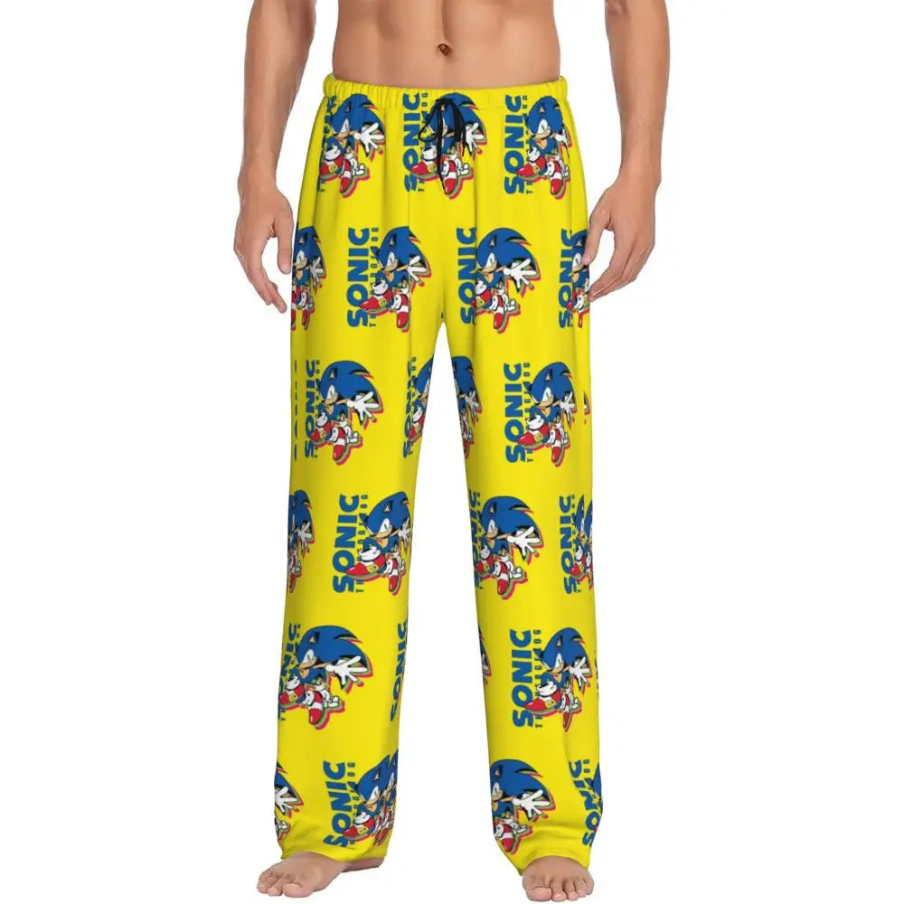 Pantalones de pijama personalizados para hombre con estampado «Soniced», con motivo de erizo, ropa de dormir, pantalones de estar por casa con bolsillos