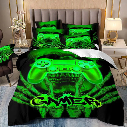 Juegos de cama para niños aficionados a los videojuegos: juego de funda nórdica «Queen» con motivos de videojuegos, juego de cama con diseños de PlayStation para chicos adolescentes
