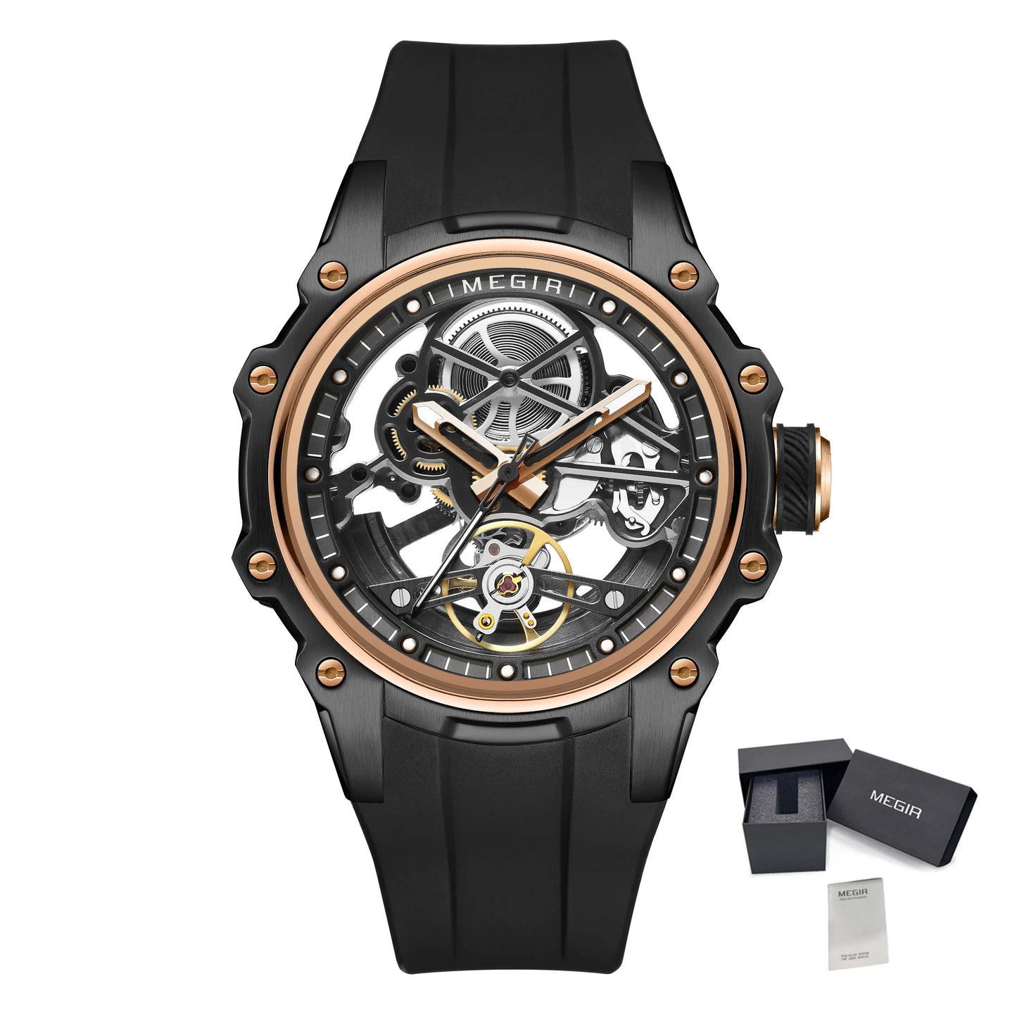 MEGIR Fashion Men's Full Automatic Watches Hollow Out Luminous Sports Mechanical Watch Waterproof Wristwatches Reloj Hombre 2243