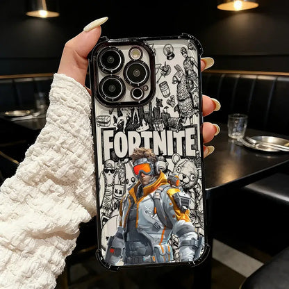 Популярен калъф за телефон с FortniteS дизайн и метализирано покритие за iPhone 17 17e 16e 16 15 14 13 12 11 Pro Max X XR XSMax 7 8 Mini Air Plus, против падане