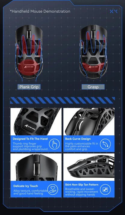 Gaming miška ATTACK SHARK R3 iz magnezijeve zlitine s satasto strukturo, izjemno lahka, 8K Hz, senzor PAW3395, 26000 DPI, ergonomska zasnova